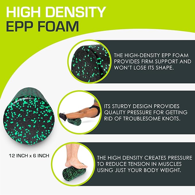 ProsourceFit High Density Foam Rollers 12 - inches Long, Firm Full Body Athletic Massage Tool for Back Stretching, Yoga, Pilates, Post Workout Muscle Recuperation, Black/Blue - Bloomnest