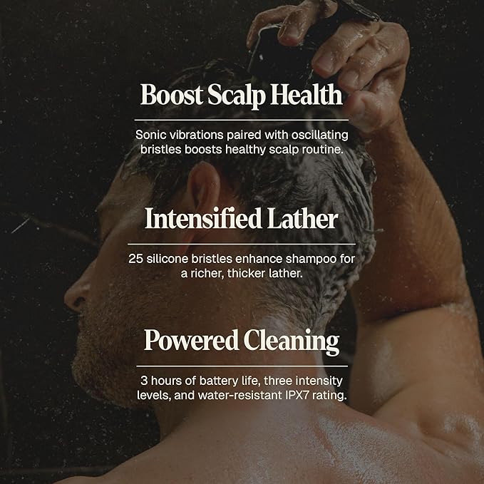 Black Wolf Sonic Scalp Scrubber - Electric Hair & Scalp Massager Brush with 3-Speed Oscillation - Rechargeable Shower Brush & Head Scrubber with Soft Silicone Bristles for Deep Clean & Exfoliation BlackWolf