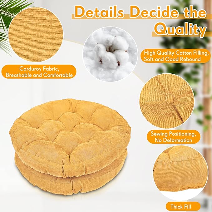 Jerify Floor Pillow Cushions 22 x 22 Inch Round Square Large Meditation Floor Pillow for Classroom Adult Meditation Picnic Party Cushion for Seating Gift Christmas(Round,Yellow,4 Pcs) - Bloomnest