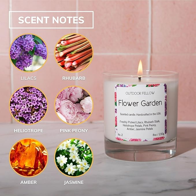 Outdoor Fellow Flower Garden Candle, 8oz, Lilac & Jasmine, 50-Hour Burn Time, Spring Scented Candle, Relaxing Fragrance, Elegant Gift for Any Occasion - Bloomnest