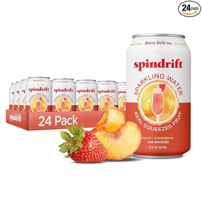 Spindrift Sparkling Water, Berry Belli-no Flavored, Made with Real Squeezed Fruit, 12 Fl Oz Cans, Pack of 24 (Only 13 Calories per Can) - Bloomnest
