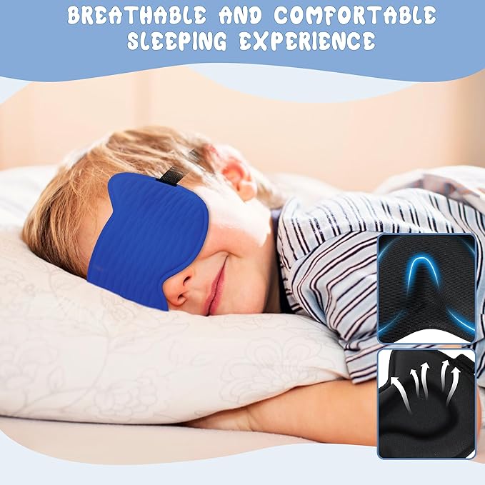 Kids Sleep Mask Eye Mask: 3D Contoured Cup Sleeping Masks, Blindfold with Adjustable Strap, Kids Eye Cover for Boys, Girls, Teens, Pressure-Free with Memory Foam Face Mask for Sleeping (Royal Blue) - Bloomnest