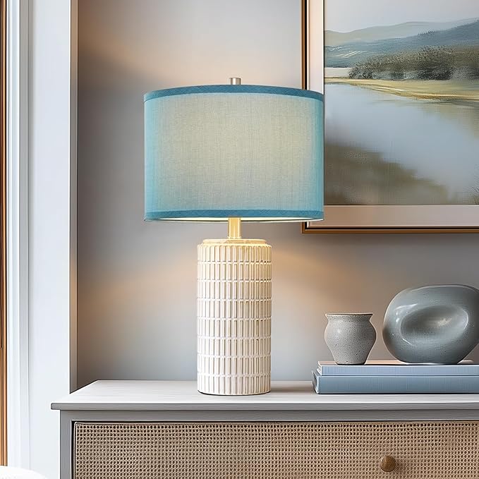 23" Modern Ceramic Nightstand Table Lamps Set of 2, Nautical Lamps for Bedroom Bedside, Side Table Lamps for Living Room, Dining Room, Office, 2 LED Bulbs Included (Blue) - Bloomnest