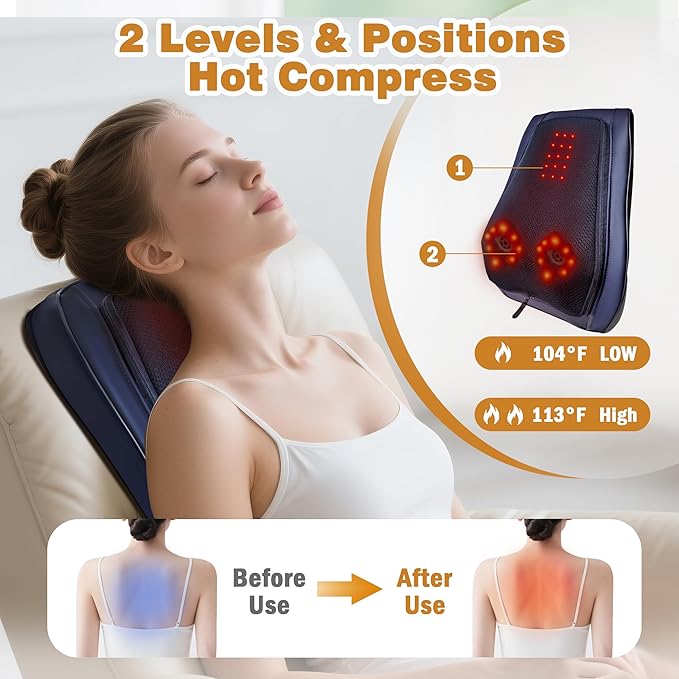 Joyset Back Massager for Back Pain Deep Tissue, Shiatsu Lower Back Neck Massager with Heat, 3D Kneading Massage Pillow for Neck Shoulder Legs, Gifts for Mom, Dad, Women - Bloomnest