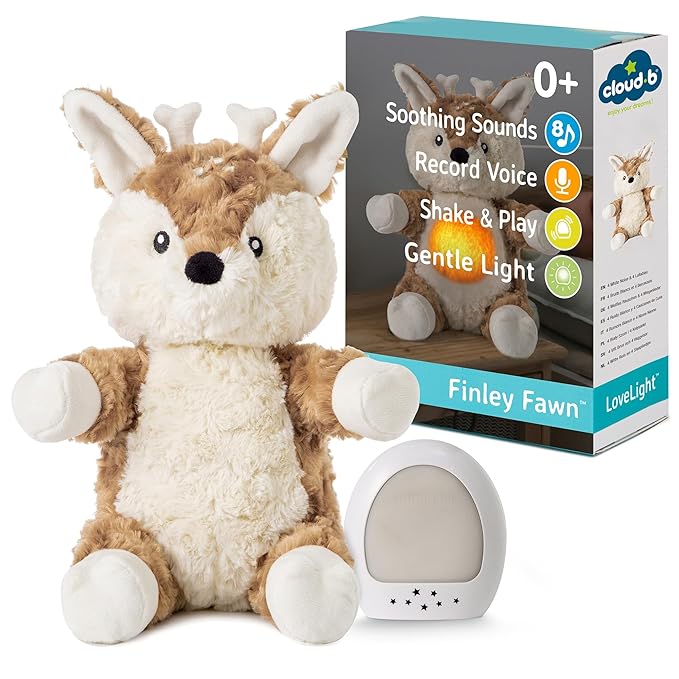 Cloud b Sound Machine with White Noise Soothing Sounds | Cuddly Stuffed Animal & Nomadic Nightlight | Record Parent Voice | Adjustable Settings and Auto-Shutoff | LoveLight Buddies - Finley Fawn - Bloomnest