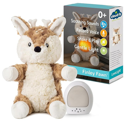Cloud b Sound Machine with White Noise Soothing Sounds | Cuddly Stuffed Animal & Nomadic Nightlight | Record Parent Voice | Adjustable Settings and Auto-Shutoff | LoveLight Buddies - Finley Fawn - Bloomnest