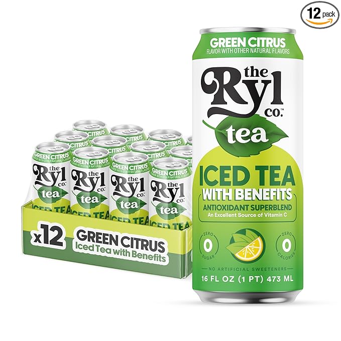 Ryl Iced Tea, Green Citrus Tea, Antioxidant Superblend, Zero Sugar, Low Carb, Zero Calorie - 16.0 Fl Oz (12-Pack) - Bloomnest