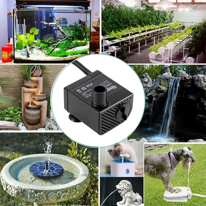 hygger Ultra Quiet 53GPH (200L/H, 3W) Submersible Mini Water Pump Comes with 2 Nozzles, for Aquariums, Fish Tank, Fountain, Hydroponics, Max Lift Height 1.7ft ,120V/60HZ, Power Cord 6ft - Bloomnest