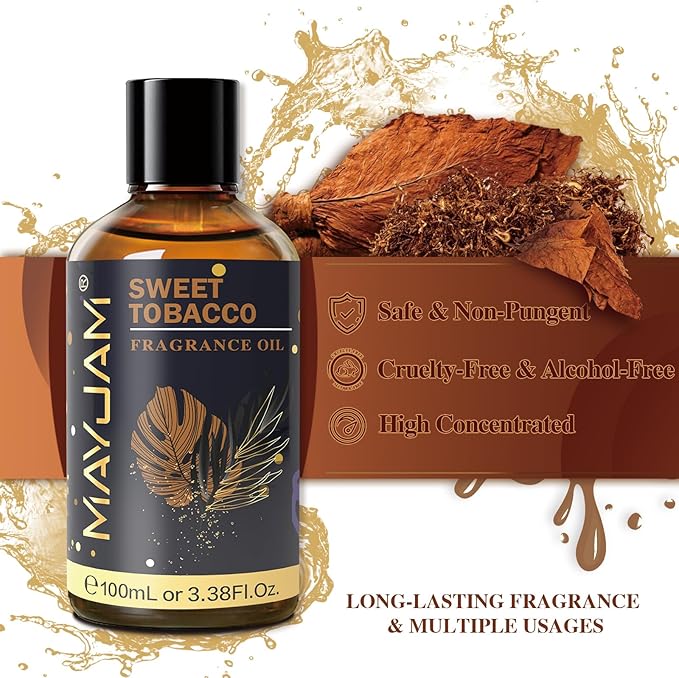 MAYJAM 100ML/3.38FL.OZ Sweet Tobacco Fragrance Oils with Glass Dropper, Essential Oils for Diffusers for Home, Long Lasting Scented Oils for Diffusers Soap Candle Making - Bloomnest