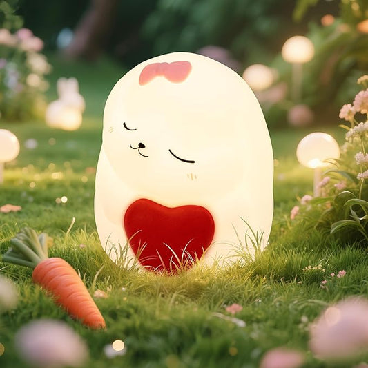Night Light for Kids, Rechargeable Dimmable Silicone LED Nightlight with 7 Colors, Baby Nursery Night Lamp, Touch Squishy Lamp, Cute Gifts for Girls, Boys, Toddler Room Decor, Rabbit - Bloomnest