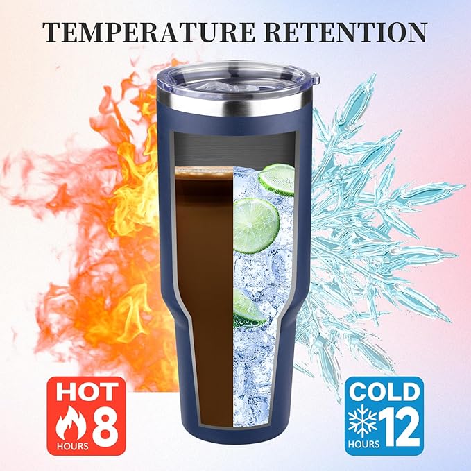 40 oz Tumbler with Lids and Straws Double Wall Vacuum Insulated Tumbler Cup,Stainless Steel Leak-proof Thermal Tumbler Powder Coated Travel Coffee Mug for Cold and Hot Drinks,Navy Blue - Bloomnest