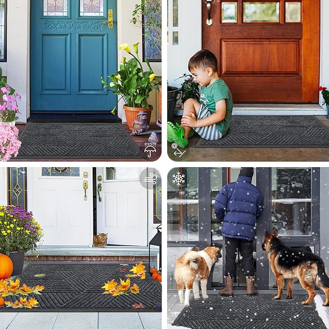 Smiry Front Door Mat Outside Entrance, Heavy Duty Sturdy Natural Rubber Doormat, Trap Dirt and Moisture, Easy Clean Low Profile Mats for Indoor Outdoor Entry, Irregular Triangle (29.5x17, Silver Grey) - Bloomnest