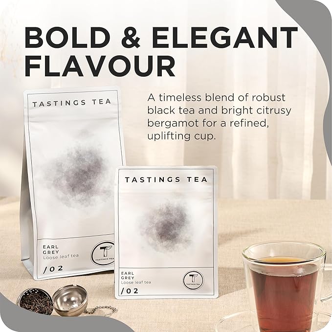 Tastings Tea Earl Grey - 3.5 oz. Loose-Leaf Blend | Assam & Nilgiri Tea Leaves with Bergamot Oil | Caffeinated for Morning Rituals | Holistic Wellbeing - Bloomnest