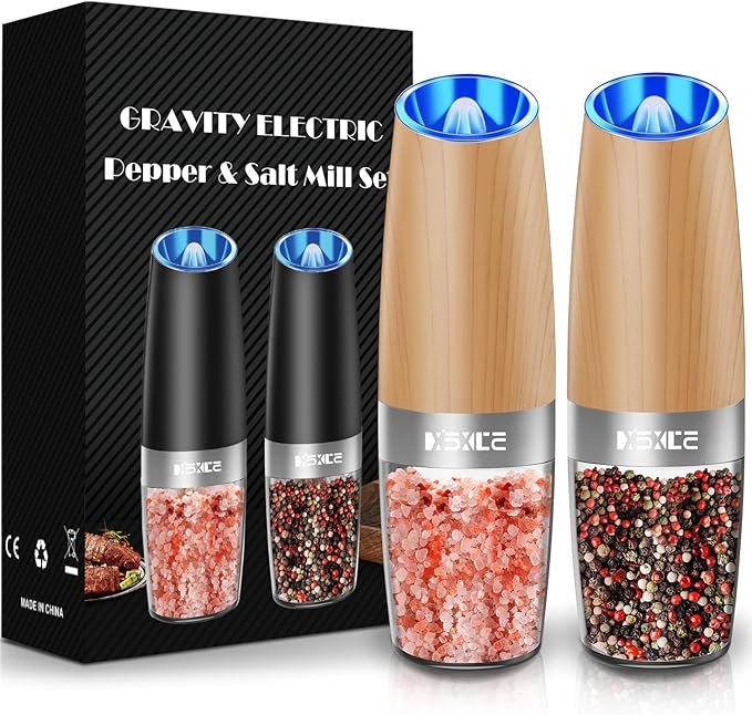 XinXu Electric Pepper Grinder, Salt or Pepper Mills & Adjustable Coarseness, with LED Light, One Hand Automatic Operation -Set/RoseRed - Bloomnest