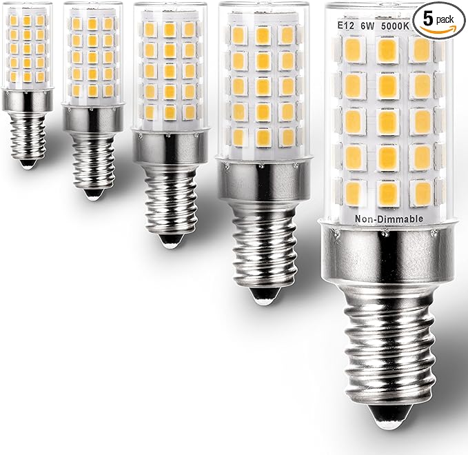 E12 5000K Led Candelabra Chandelier Bulbs Kx-2000 60w Replacement, Small Base 120V E12 C7 T6 LED Light Bulbs Daylight White for Ceiling Fan Salt Lamp,550lm(5Pack) - Bloomnest