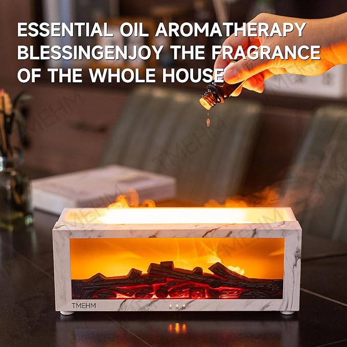 Fireplace Flame Air Diffuser Humidifier,7 Colors Aromatherapy Essential Oil Diffuser,Ultrasonic with Timer for Home,Bedroom,Office,Yoga (White Marble) - Bloomnest