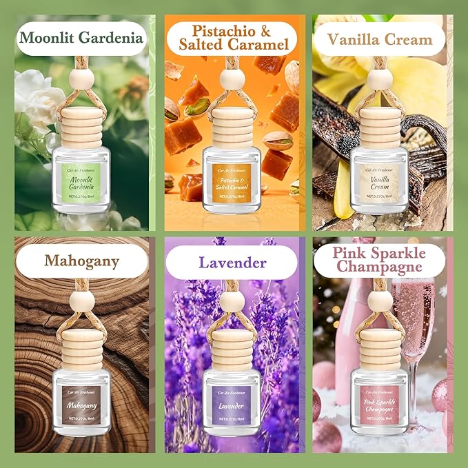 6 Pack Car Air Freshener for Women, Long Lasting Slow-Release Natural Essential Oil Scents Air Freshener Diffuser, Hanging Cute Car Accessories, Refined Auto Interior Decor Gift (8ml Each) - Bloomnest