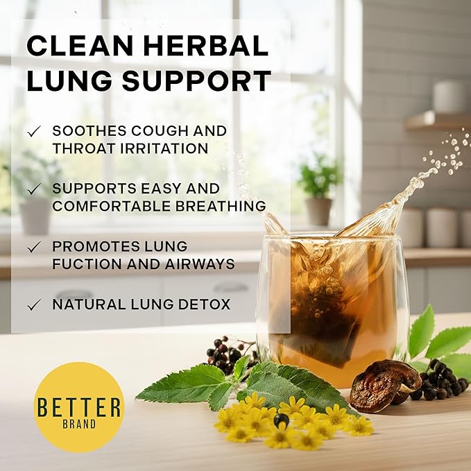 Betterbrand Mullein Tea Bags for Lung Detox - Respiratory Support with Thyme, Elderberry, Ginseng, Ginger, Caffeine Free Herbal Blend - 15 Tea Bags (Pack of 2) - Bloomnest