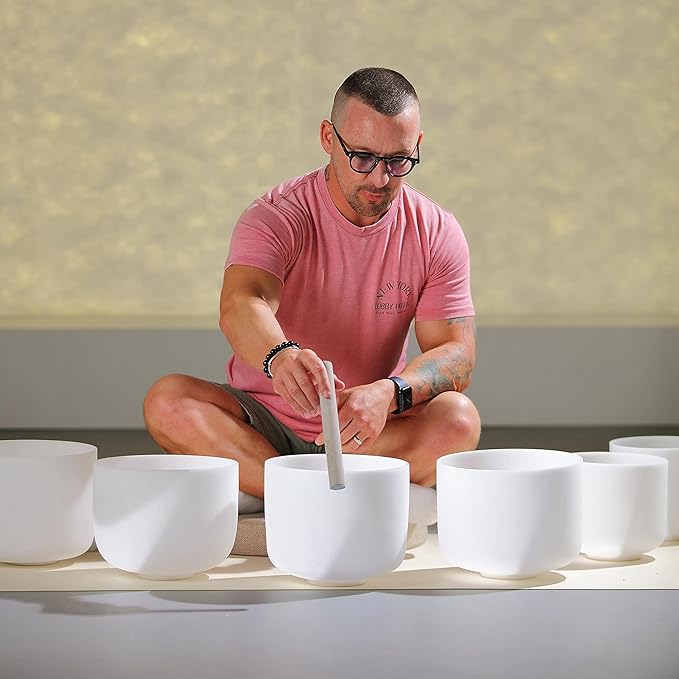 TOPFUND 6-10" Chakra Set of 7 Crystal Singing Bowls with Carrying Cases and Singing Bowl Mallets