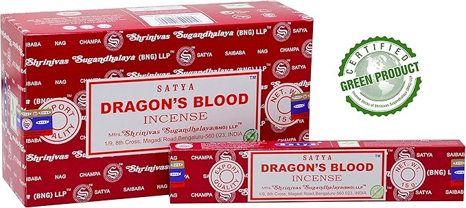 EARTH Satya Dragon's Blood Incense Sticks 15 GMS (Pack of 12) (Green Certified) Indian Perfumed Hand Rolled Agarbatti Perfect for Worship,Relaxation, Medication. Earth