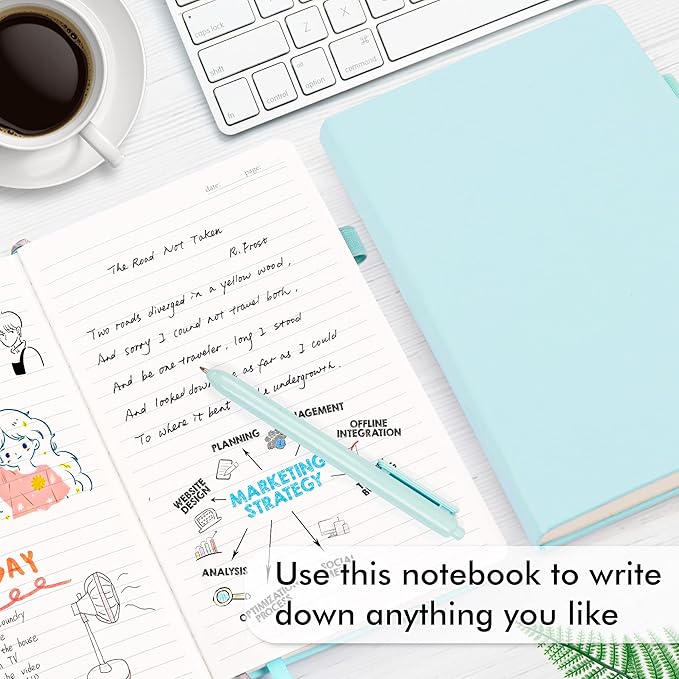feela 12 Pack Notebooks Journals Bulk, Hardcover Notebook Classic Ruled Lined Journals with Pen Holder for Women Girls School Business Supplies, with 12 Black Pens, 120 GSM, 5.1”x8.3”, A5, Sky Blue - Bloomnest