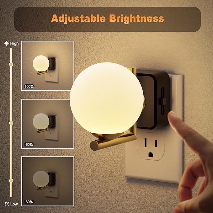 JandCase LED Night Light, 3000K Warm Night Lights Plug into Wall [2 Pack], 0-100LM Dimmable Night Lights with Dusk to Dawn Light Sensor, 180° Rotatable Plug in Nightlights for Bathroom Bedroom - Bloomnest