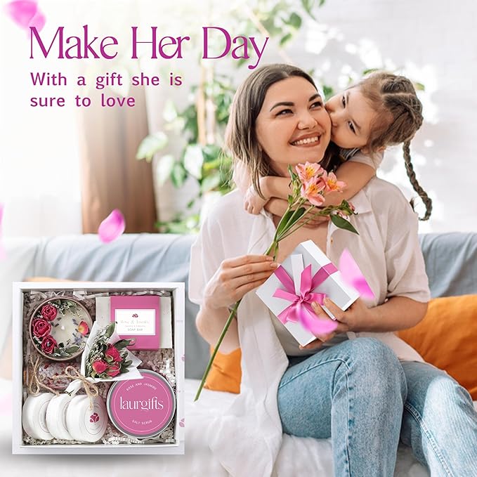 Valentine’s Day Spa Gift Set for Women – Romantic Rose & Jasmine Self Care Gift Box with Candle, Soap & Bath Treats – Pink Valentine Gift for Her, Wife, Girlfriend or Mom - Bloomnest