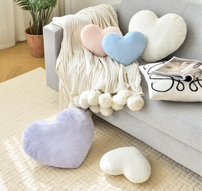 Petrella Heart Pillow Cute Fuzzy Pillows Throw Pillows for Bed Livingroom Home Decor Cushion Decorative Aesthetic Preppy Pillows Pink2,Small 13"x10" - Bloomnest