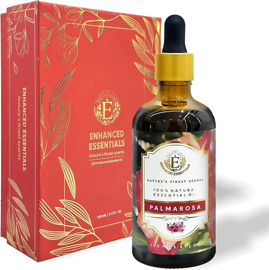 Luxurious Palmarosa Essential Oil by Enhanced Essentials| Slow Distilled & Pure| for Home,Diffusers,Skin & Hair Care,Aromatherapy,Bath,Perfume,Soap & Candle Making|with Glass Dropper|100 ml - Bloomnest
