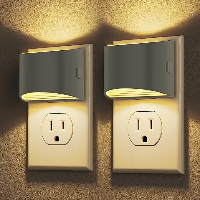 DORESshop LED Night Light[2 Pack], Night Lights Plug into Wall, 3 Level Brightness Adjustable Plug in Night Light, Dusk to Dawn Sensor Nightlights for Adults, Bedroom, Hallway, 3000K, Gray Cover - Bloomnest