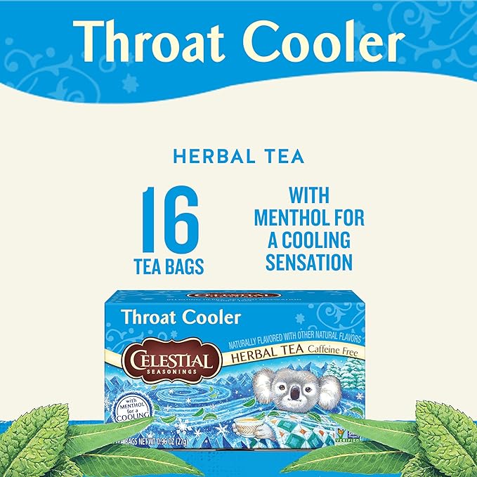 Celestial Seasonings Throat Cooler Herbal Tea, Caffeine Free, 16 Tea Bags Box (Pack of 2) - Bloomnest
