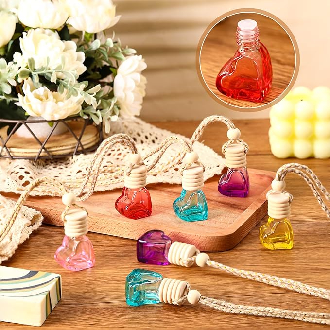 20 Pcs 6ml Hanging Car Air Freshener Car Diffuser Bottle Empty Glass Perfume Heart Love Freshener Bottle Diffuser Pendant Valentine's Day Essential Oil Fragrance Aromatherapy Ornament (Multicolor) - Bloomnest