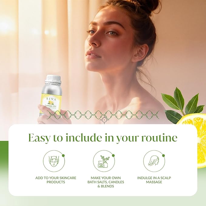 Siva Lemon Essential Oil - 16 Fl Oz – 100% Natural Lemon Oil - for Diffuser, Face, Skin Care, Aromatherapy, Hair Care, Scalp and Body Massage SIVAOrganics