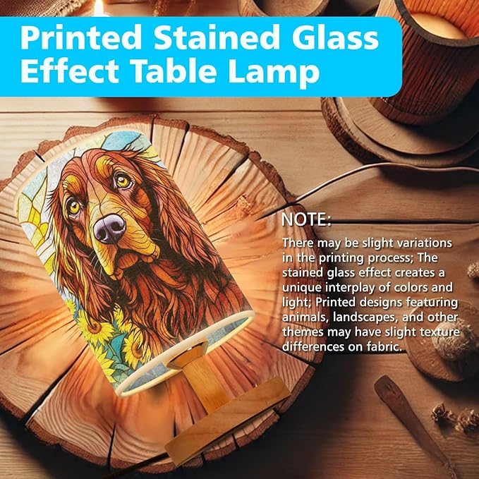 Irish Setter Table Lamp LED 3-Color Pressed Bedside, Dog Shade Lamp with Wood Base for Bedroom Living Room Desk Office - Bloomnest