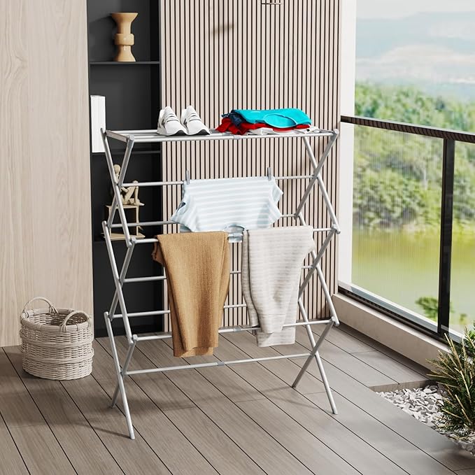 Drying Rack for Laundry, Foldable Clothes Drying Rack, Small Collapsible Dry Rack for Clothes, Use for Indoor & Outdoor Drying Clothes, 40"x29"x14.5" (Grey) - Bloomnest