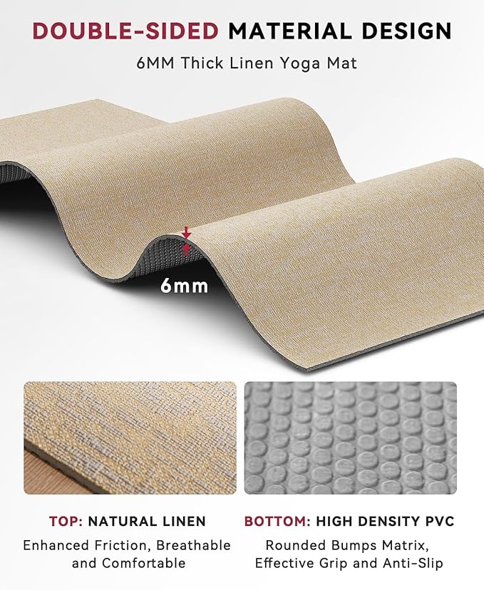 HAPBEAR Extra Large Yoga Mat (84''x30'') - 1/4'' Thick Durable Natural Linen, Non-Slip & Tear-Resistant - Perfect for Home Yoga Workouts, Meditation, Pilates, Floor Exercises & Fitness - Free Carrying Bag Included