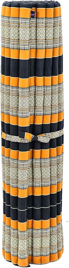 Leewadee - Foldable Floor Mattress - Japanese Roll Up Futon -Trifold Tatami Mat- Guest Floor Bed - Camping Mattress - Thai Massage Mat, Kapok Filled, 75 x 57 inches, Black Orange - Bloomnest