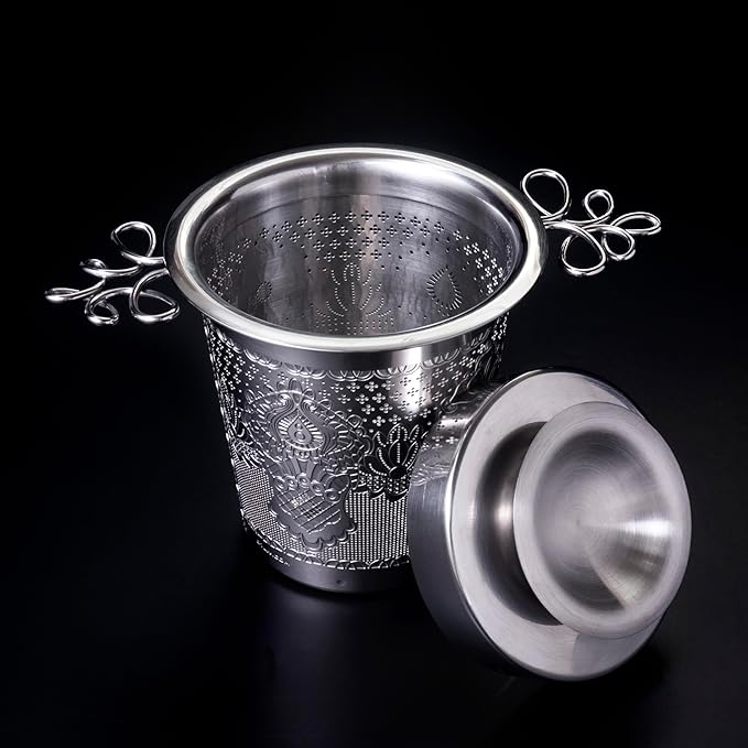 Luxury Tea Strainer Set - Stainless Steel Infuser with Diamond Patterns, Crystal Accent Chain, Fine Mesh Filter & Ergonomic Handle for Loose Leaf Tea