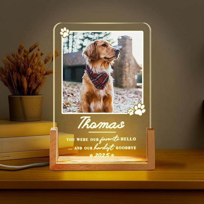 Personalized Pet Memorial LED Night Light, Custom Photo Pet Lover Keepsake, Dog Memorial Sympathy Gift, Personalized Light Up Sign for Dog Lovers, Custom Dogs Photo Gifts for Home Decor - Bloomnest