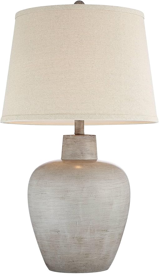 Regency Hill Glenn Rustic Country Cottage Style Table Lamps 27" Tall Set of 2 Southwest Urn Neutral Fabric Drum Shade Decor for Living Room Bedroom House Bedside Nightstand Home Office - Bloomnest