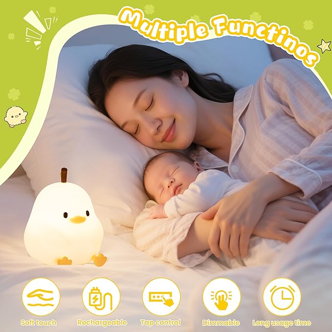 Night Light for Kids, Rechargeable Dimmable Silicone LED Nightlight with 7 Colors, Baby Nursery Night Lamp, Touch Squishy Lamp, Cute Gifts for Girls, Boys, Toddler Room Decor, White Duck - Bloomnest