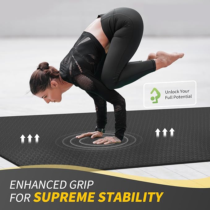 CAMBIVO Large Yoga Mat (6'x 4'), Extra Wide Workout Mat for Men and Women, Yoga Mat Thick 1/3 &1/4 Exercise Mats for Home Workout, Yoga, Pilates (Black,1/4 inch) - Bloomnest