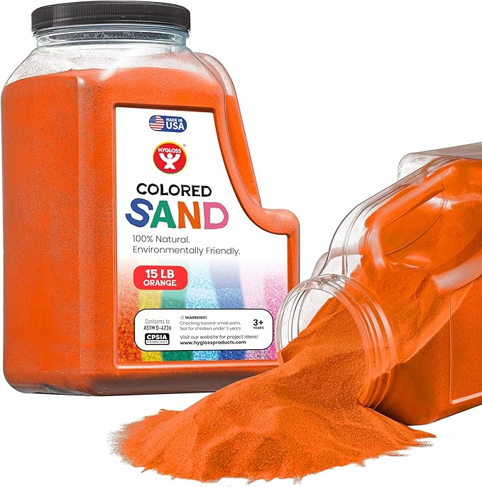 Hygloss Colored Sand for Crafts - 15 lb Bottle, Orange - Vibrant Colorful Fine Sensory Play Sand Art Kits for Kids - Classroom Activities for Children 3 4 5 6 7 8 9 10 11 12 - Safe for Ages 3+ - Bloomnest