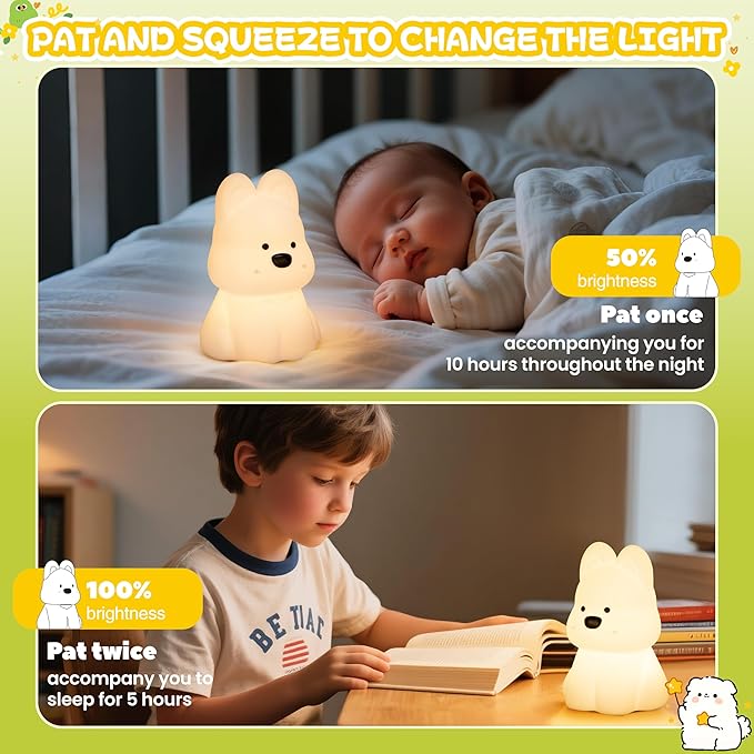 Night Light for Kids, Rechargeable Dimmable Silicone LED Nightlight with 7 Colors, Baby Nursery Night Lamp, Touch Squishy Lamp, Cute Gifts for Girls, Boys, Toddler Room Decor, Dog - Bloomnest