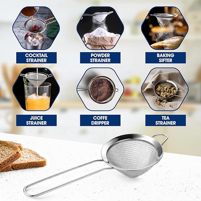Fine Mesh Strainer with Handle – 3.3" Tea Strainer for Loose Tea Leaves and Coffee, Stainless Steel Tea Infuser with Handle – Good for Brewing Tea and Coffee - Bloomnest