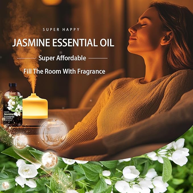 Jasmine Essential Oil, Jasmine Oil 4 Fl Oz 120ML for Diffuser Humidifier Yoga Cleaning DIY Candle Soap Making Perfume Gift for Women Essential Oils - Bloomnest
