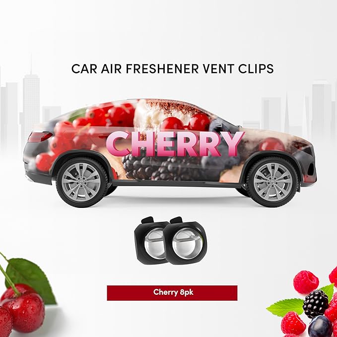 Car Air Freshener Vent Clips, 8 Pack, Provides Long-Lasting Scent, Up to 240 Days, Odor Eliminator (Cherry) - Bloomnest