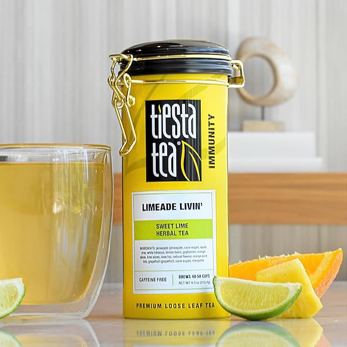 Tiesta Tea - Limeade Livin, Loose Leaf, Sweet Lime Herbal Tea, Non-Caffeinated Fruit Blend, Makes Hot or Iced & Up to 50 Cups, 4oz Refillable Tin - Bloomnest