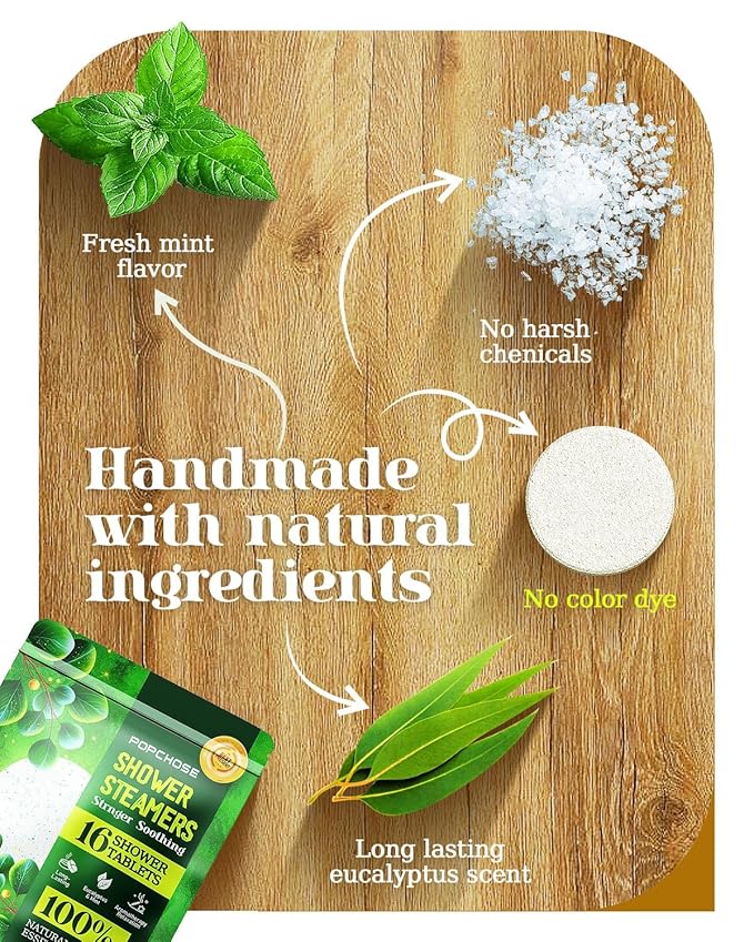 POPCHOSE Shower Steamers Aromatherapy, 16 Pack Christmas Stocking Stuffers for Adults, Eucalyptus for Shower- Birthday Gifts for Women, Quick Relief Nasal Congestion, Home SPA & Self Care Relaxation - Bloomnest