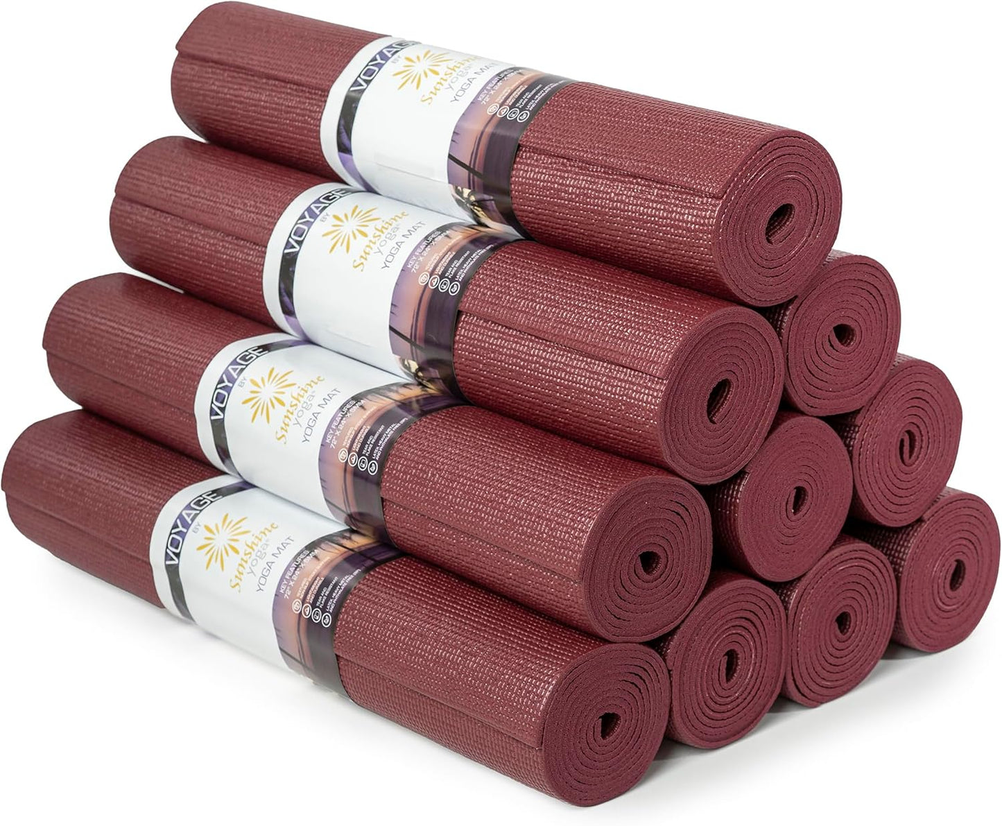 Sunshine Yoga Voyage Yoga Mat, 10 Pack, 72" x 24" Professional Studio and Gym Bulk Yoga Mats, 5mm Thick, Durable, Anti-Tear, Non Slip Fitness and Exercise Mats